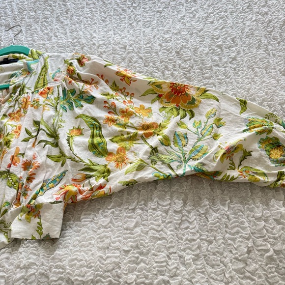 RACHEL Rachel Roy Tropical Floral Linen Blend Tie Front Blouse Puff Sleeve L - Picture 7 of 15